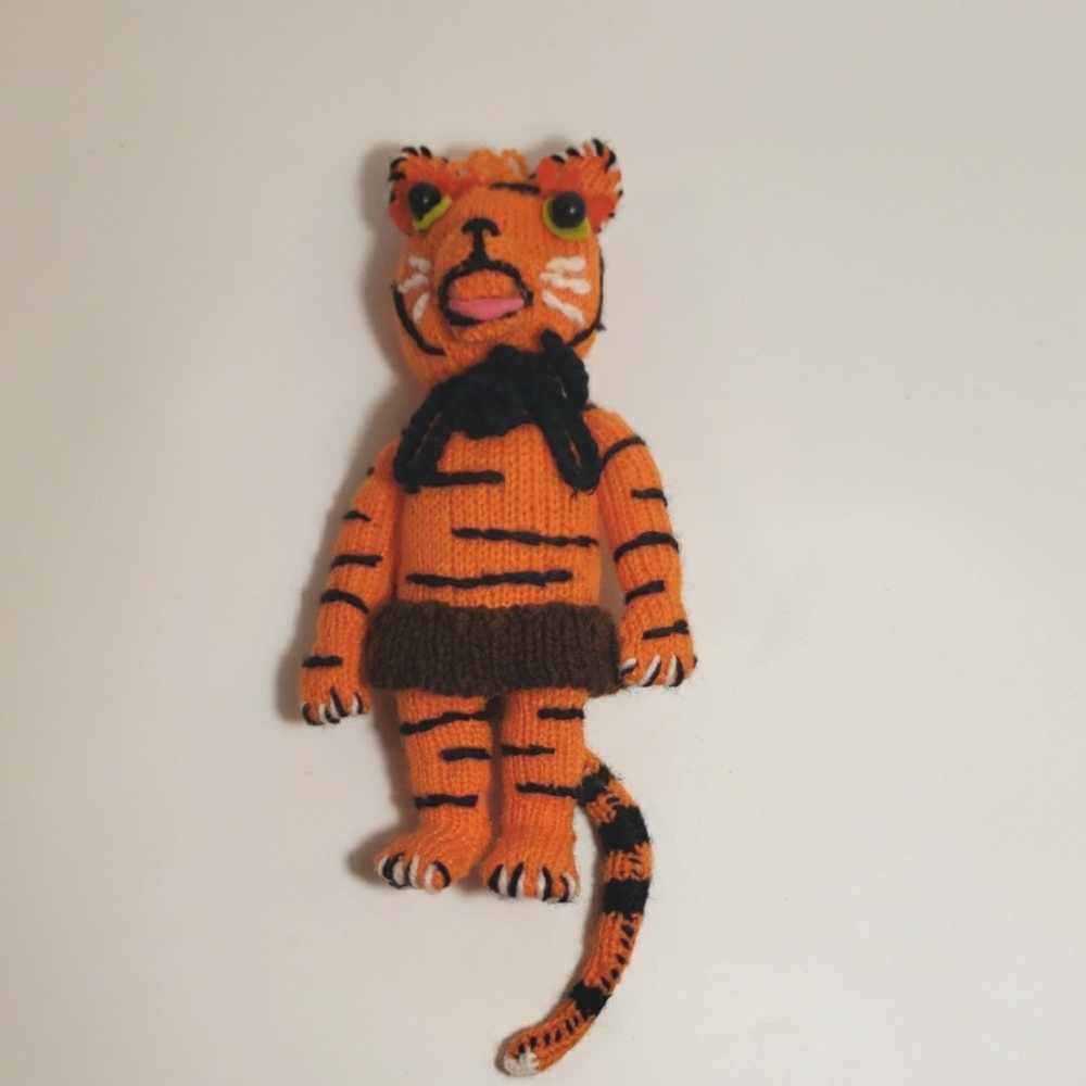 Vintage Handmade Knit Tiger AMIGURUMI Bag Charm With Pink Tongue Blep 😍 🐅
